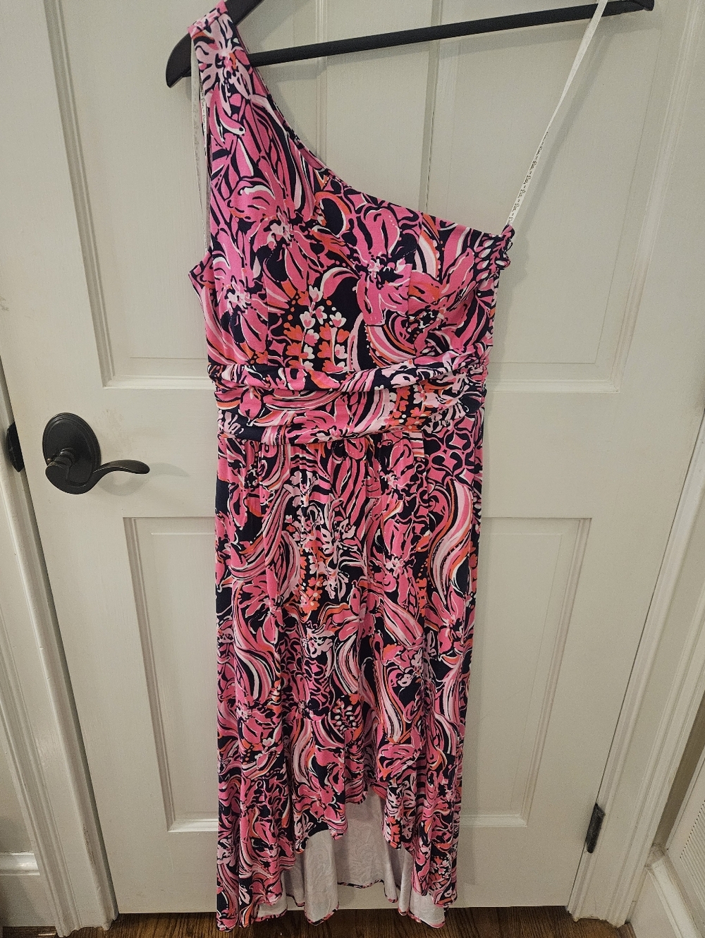 Lilly Pulitzer Coral Pink and Black Floral Dress with Orange Accents